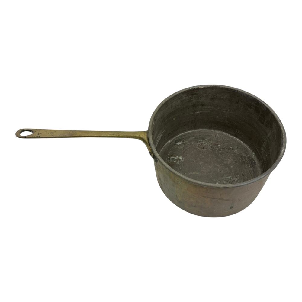 Antique/ Vintage Copper Saucepan with Brass Handle Tin Lined, Hand‎ Riveted